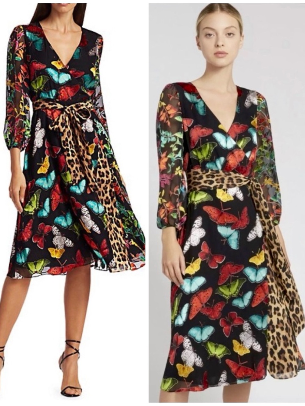 ALICE + OLIVIA Jesse Butterfly Mixed Print Wrap Dress